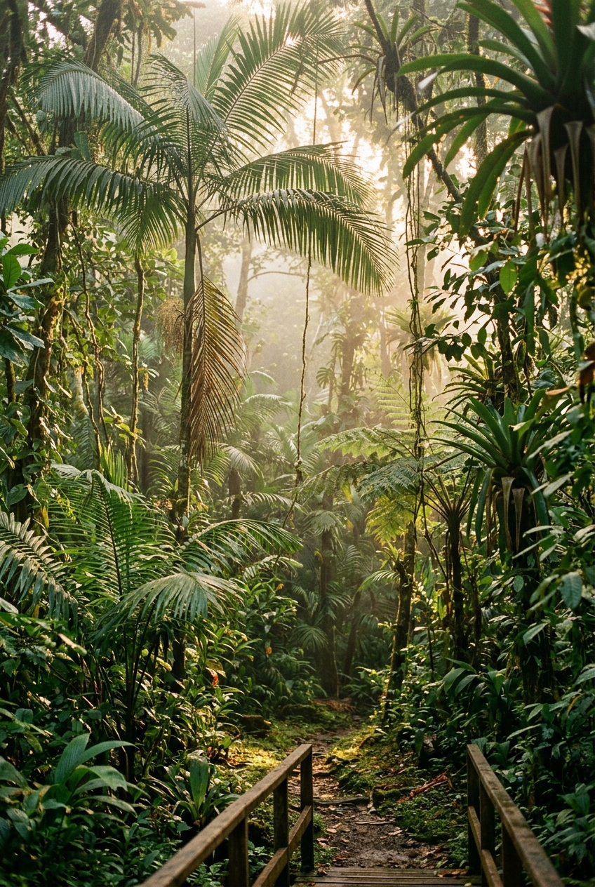 Tropical Costa Rica jungle with light through the trees